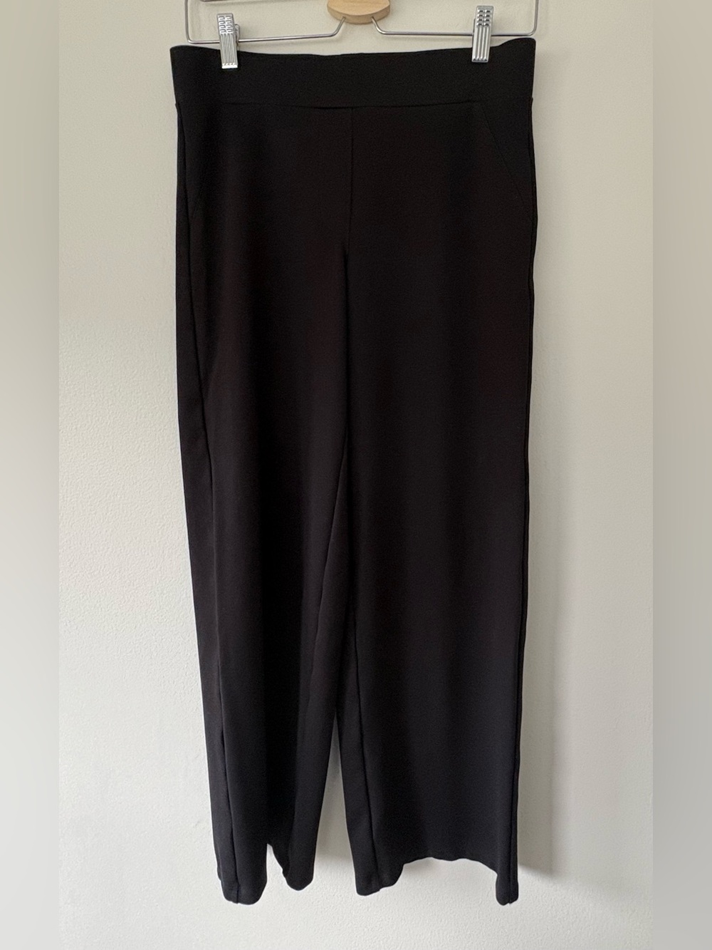 Quince Black Ponte Wide Leg Pants High Rise Stretch Size M